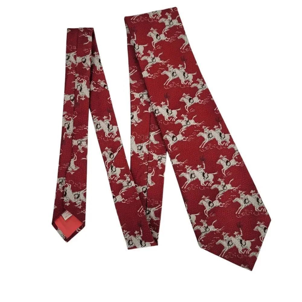 Vintage Red Tie with Horse Cowboy Western Pattern Equestrian Men's Necktie